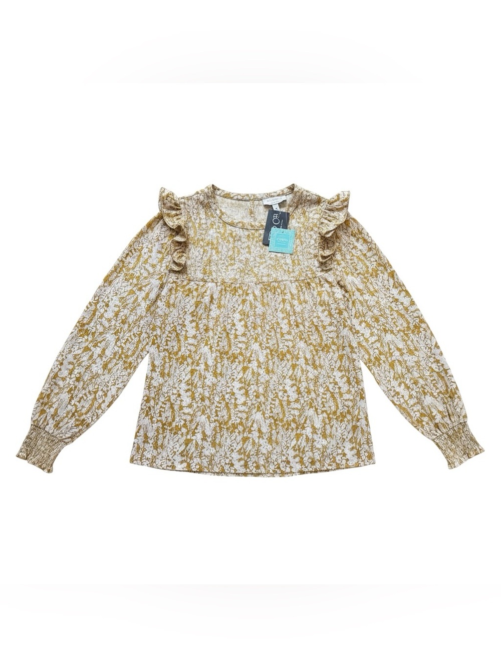 Hayden Mustard/Cream Floral Shirt Boho Prairie Fall Coastal Tomato Girl Size L